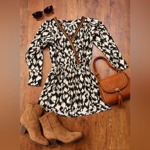 Umgee Black and White Patterned Mini Dress